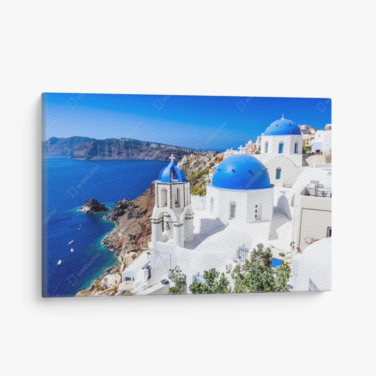 Leinwandbild Santorini blaue kuppeln über der kaldera – Wallnifity® Leinwandbild Santorini blaue kuppeln über der kaldera – Wallnifity®