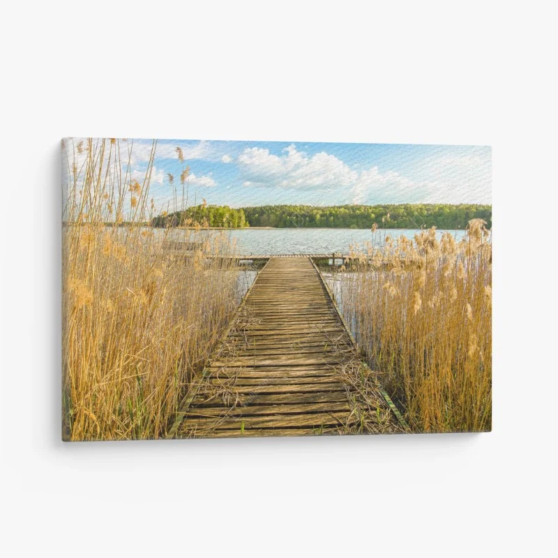 Leinwandbild hölzerner steg zum ruhigen see