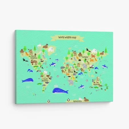 Leinwandbild weltkarte der tierwelt für kinder – Wallnifity®