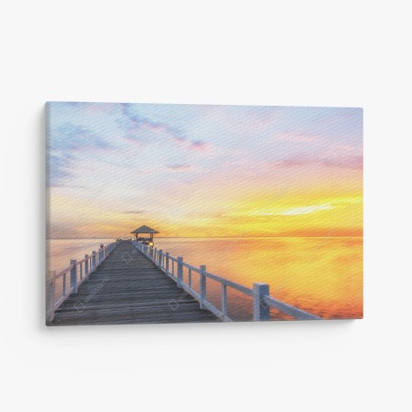 Leinwandbild hölzerner steg im sonnenaufgang – Wallnifity®