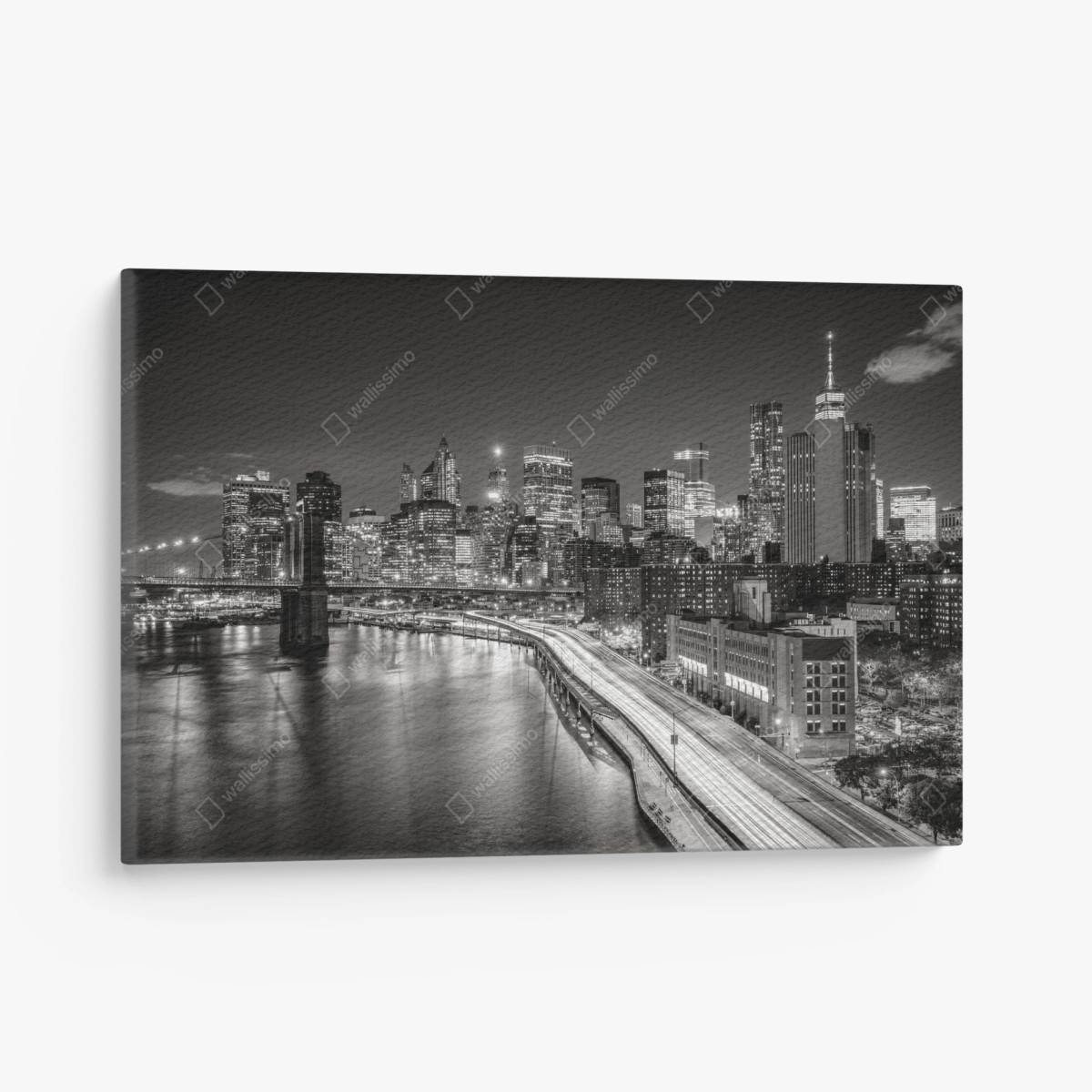 Leinwandbild monochrome stadtsilhouette bei nacht – Wallnifity®