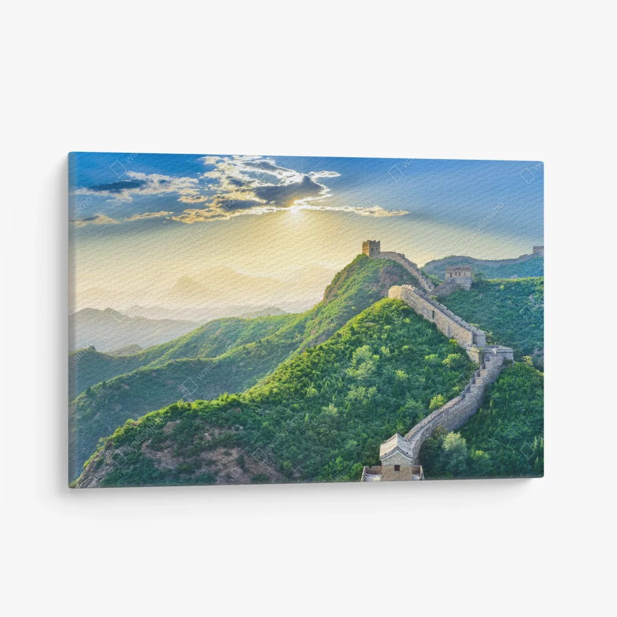Leinwandbild Chinesische Mauer bei sonnenaufgang über grünen bergen – Wallnifity® Leinwandbild Chinesische Mauer bei sonnenaufgang über grünen bergen – Wallnifity®