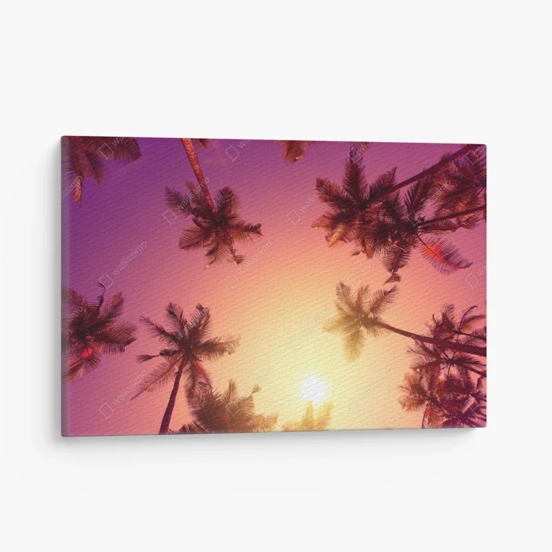 Leinwandbild tropischer sonnenuntergang mit palmen-silhouetten