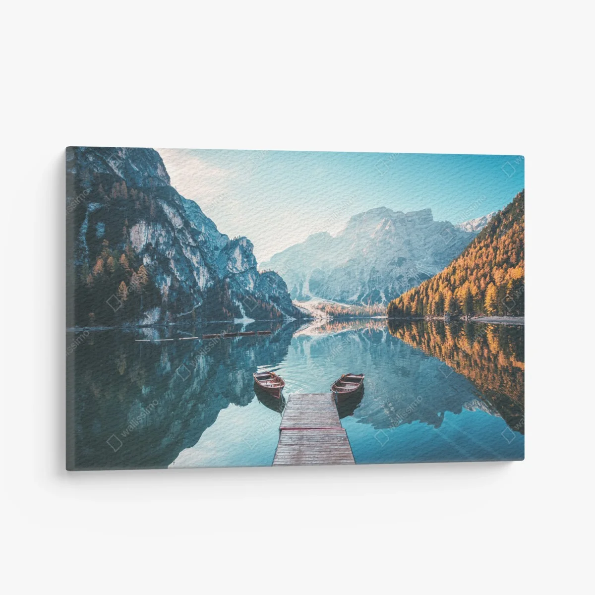 Leinwandbild ruhiger morgen am Pragser Wildsee, Dolomiten – Wallnifity® Leinwandbild ruhiger morgen am Pragser Wildsee, Dolomiten – Wallnifity®