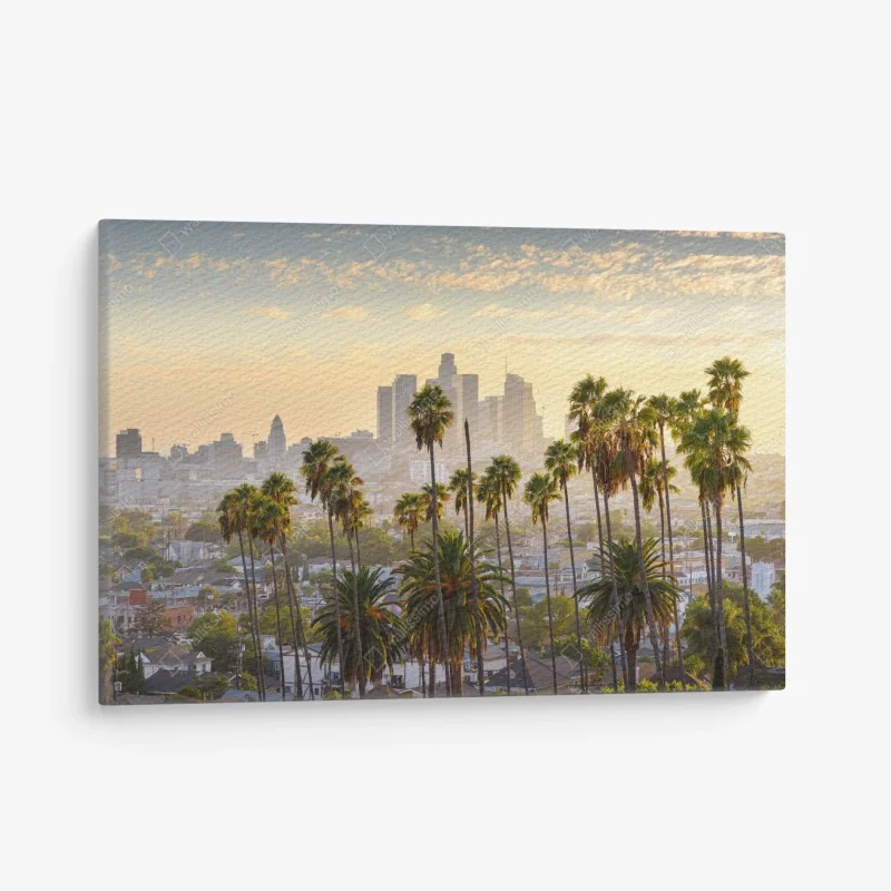 Leinwandbild goldene Los Angeles skyline mit palmen