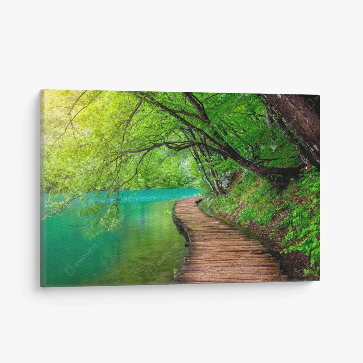 Leinwandbild ruhiger holzsteg am see im grünen wald – Wallnifity® Leinwandbild ruhiger holzsteg am see im grünen wald – Wallnifity®