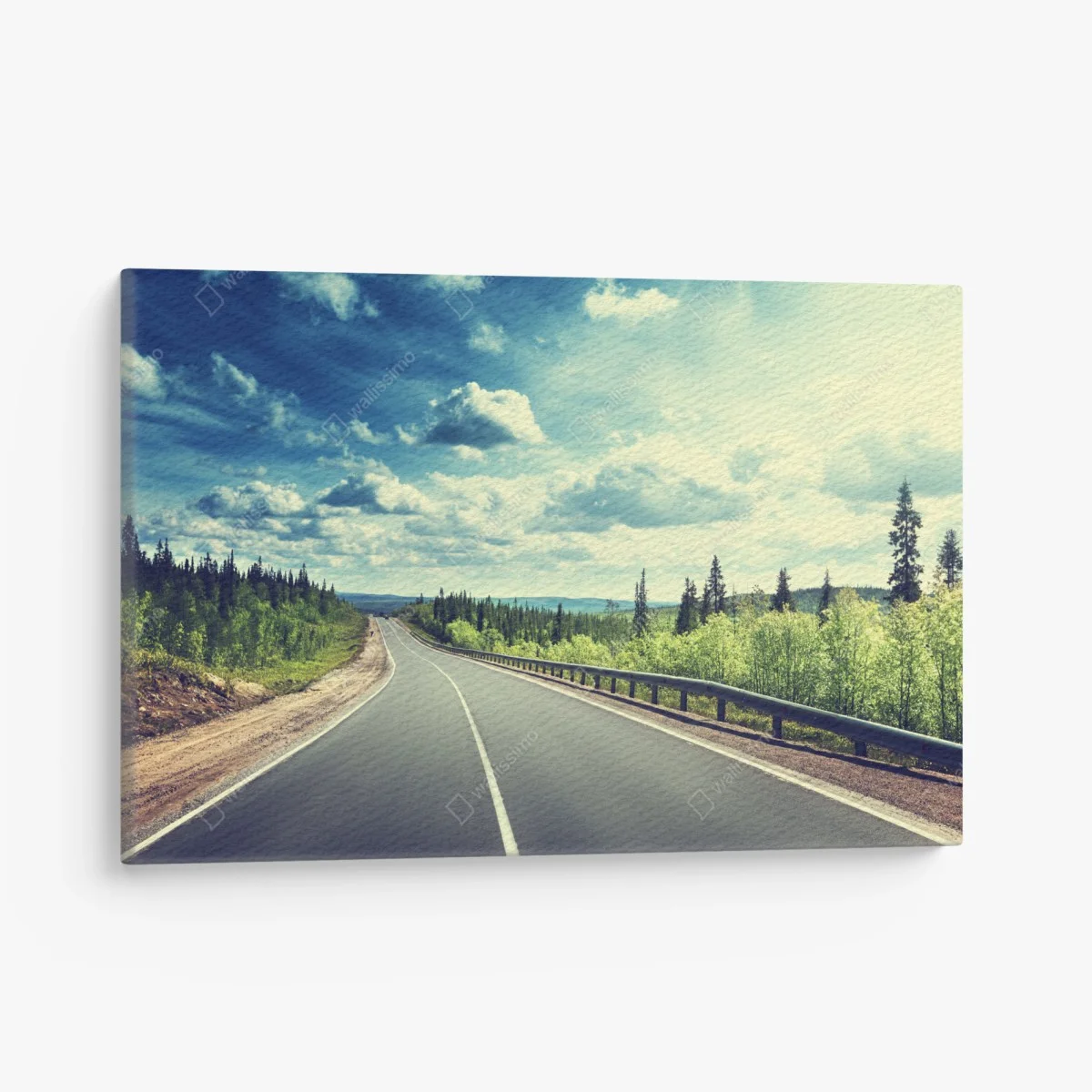 Leinwandbild sonnenbeschienene waldstraße bis zum horizont – Wallnifity® Leinwandbild sonnenbeschienene waldstraße bis zum horizont – Wallnifity®