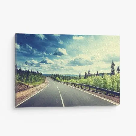 Leinwandbild sonnenbeschienene waldstraße bis zum horizont – Wallnifity®