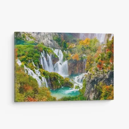 Leinwandbild türkisfarbener wasserfall im herbst – Wallnifity®