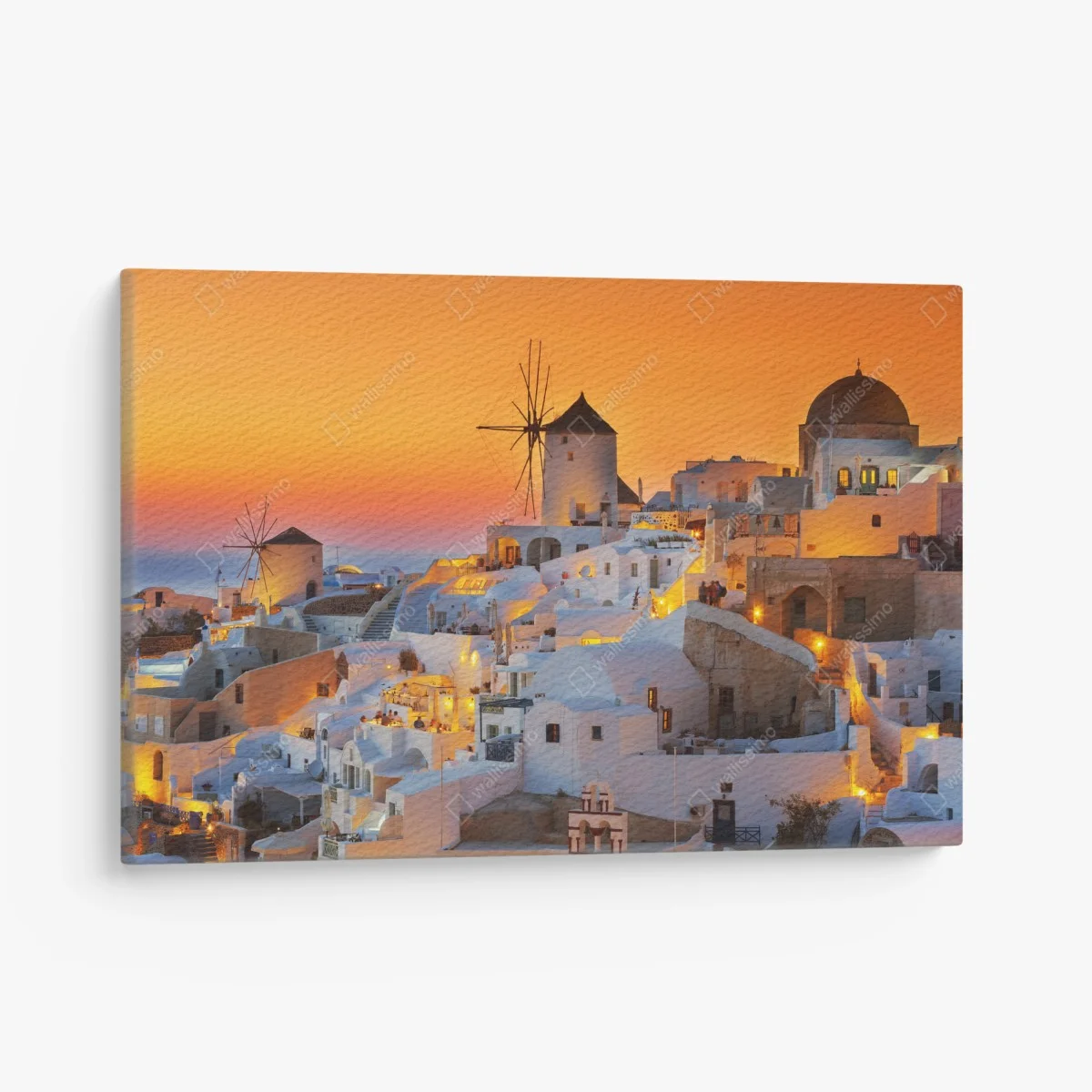 Leinwandbild goldener sonnenuntergang über Oia, Santorini – Wallnifity® Leinwandbild goldener sonnenuntergang über Oia, Santorini – Wallnifity®