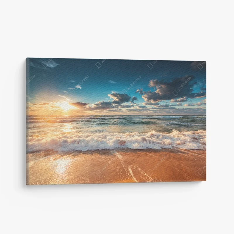 Leinwandbild goldener sonnenaufgang über der meeresküste
