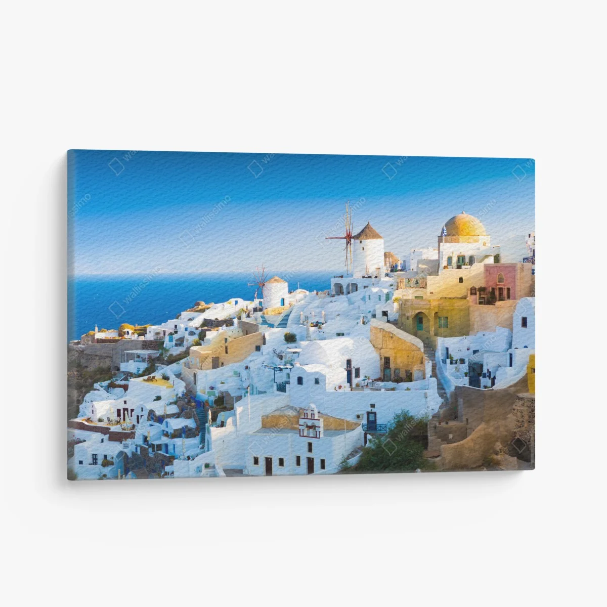 Leinwandbild sonnenbeschienenes Santorini-dorf am meer – Wallnifity® Leinwandbild sonnenbeschienenes Santorini-dorf am meer – Wallnifity®