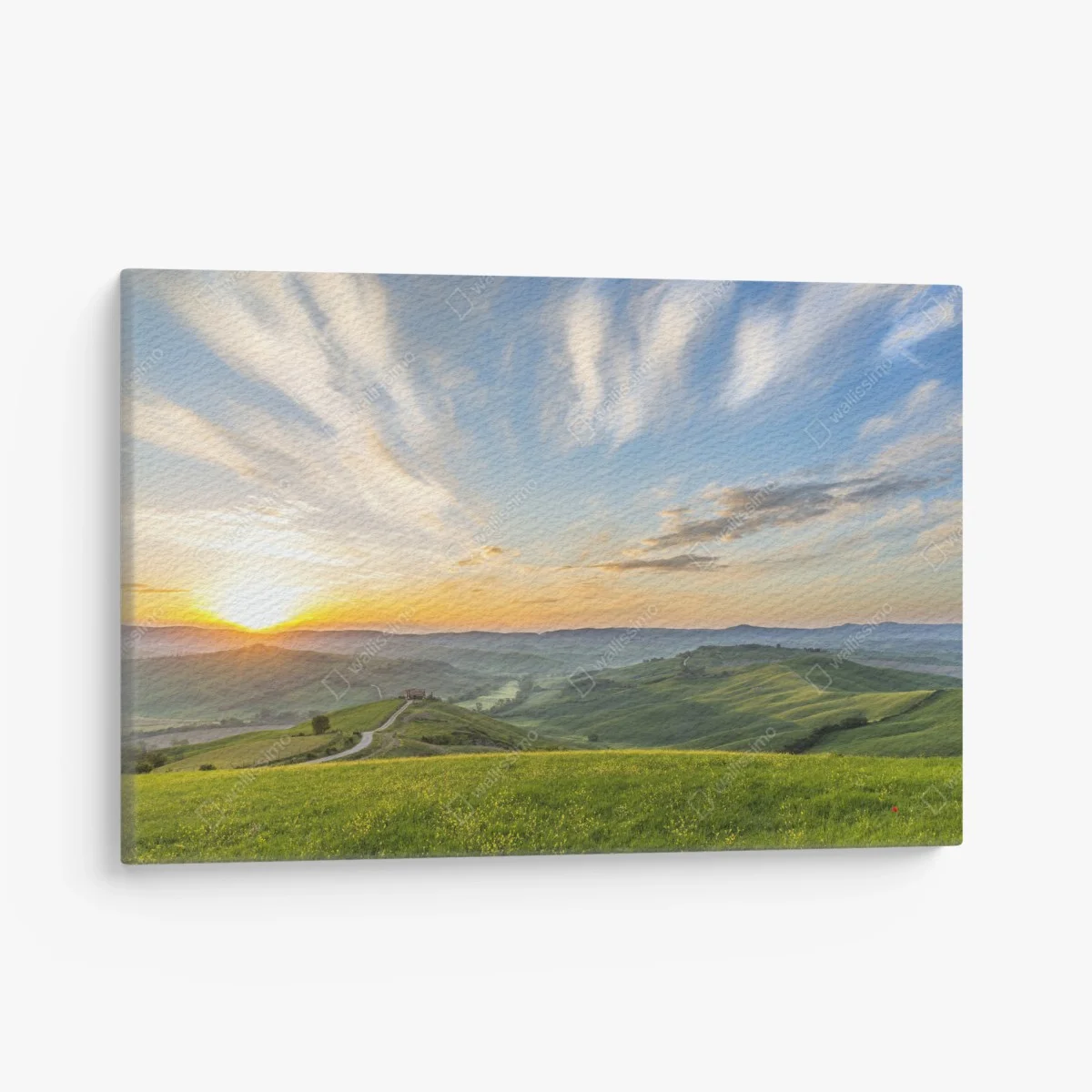 Leinwandbild sonnenaufgang über einer wiese in Italien – Wallnifity® Leinwandbild sonnenaufgang über einer wiese in Italien – Wallnifity®