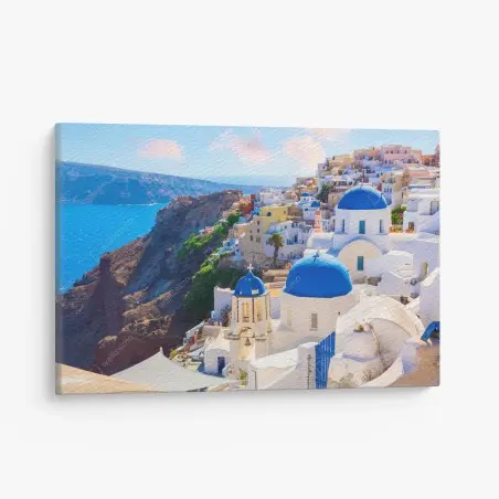 Leinwandbild Santorini blaue kuppeln und weiße häuser – Wallnifity®