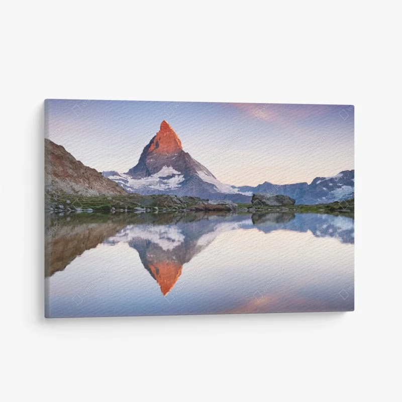 Leinwandbild Matterhorn bei sonnenaufgang über dem alpensee