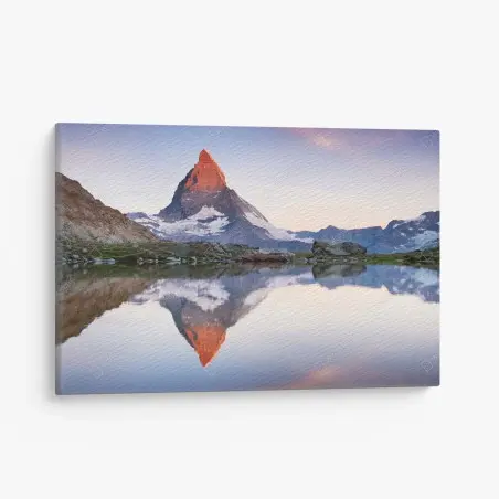 Leinwandbild Matterhorn bei sonnenaufgang über dem alpensee – Wallnifity®
