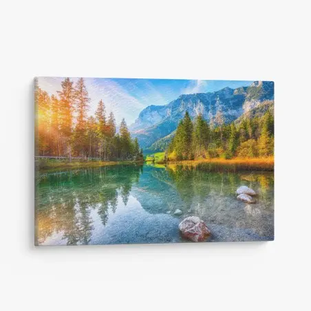 Leinwandbild Hintersee herbstliche see- und bergspiegelung – Wallnifity®