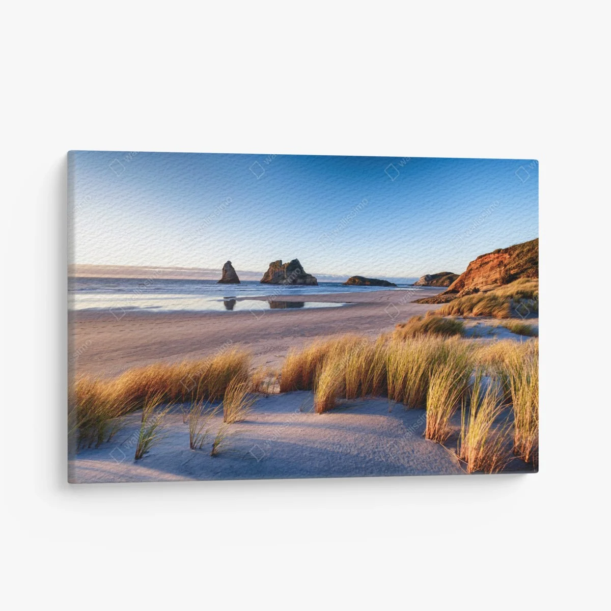 Leinwandbild Wharariki Beach friedliche küstenlandschaft im morgenlicht – Wallnifity® Leinwandbild Wharariki Beach friedliche küstenlandschaft im morgenlicht – Wallnifity®