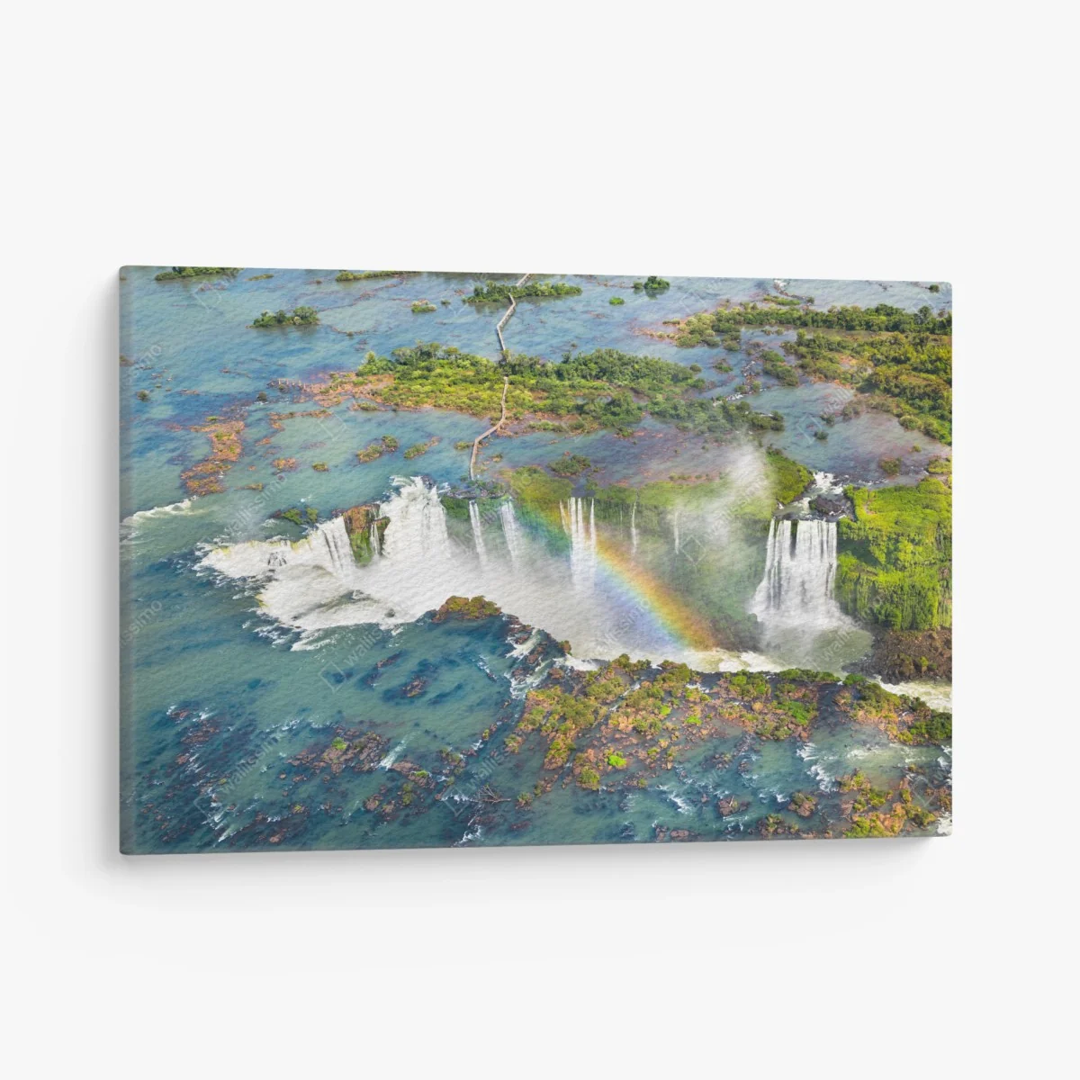 Leinwandbild luftaufnahme tropischer wasserfälle mit regenbogen – Wallnifity® Leinwandbild luftaufnahme tropischer wasserfälle mit regenbogen – Wallnifity®
