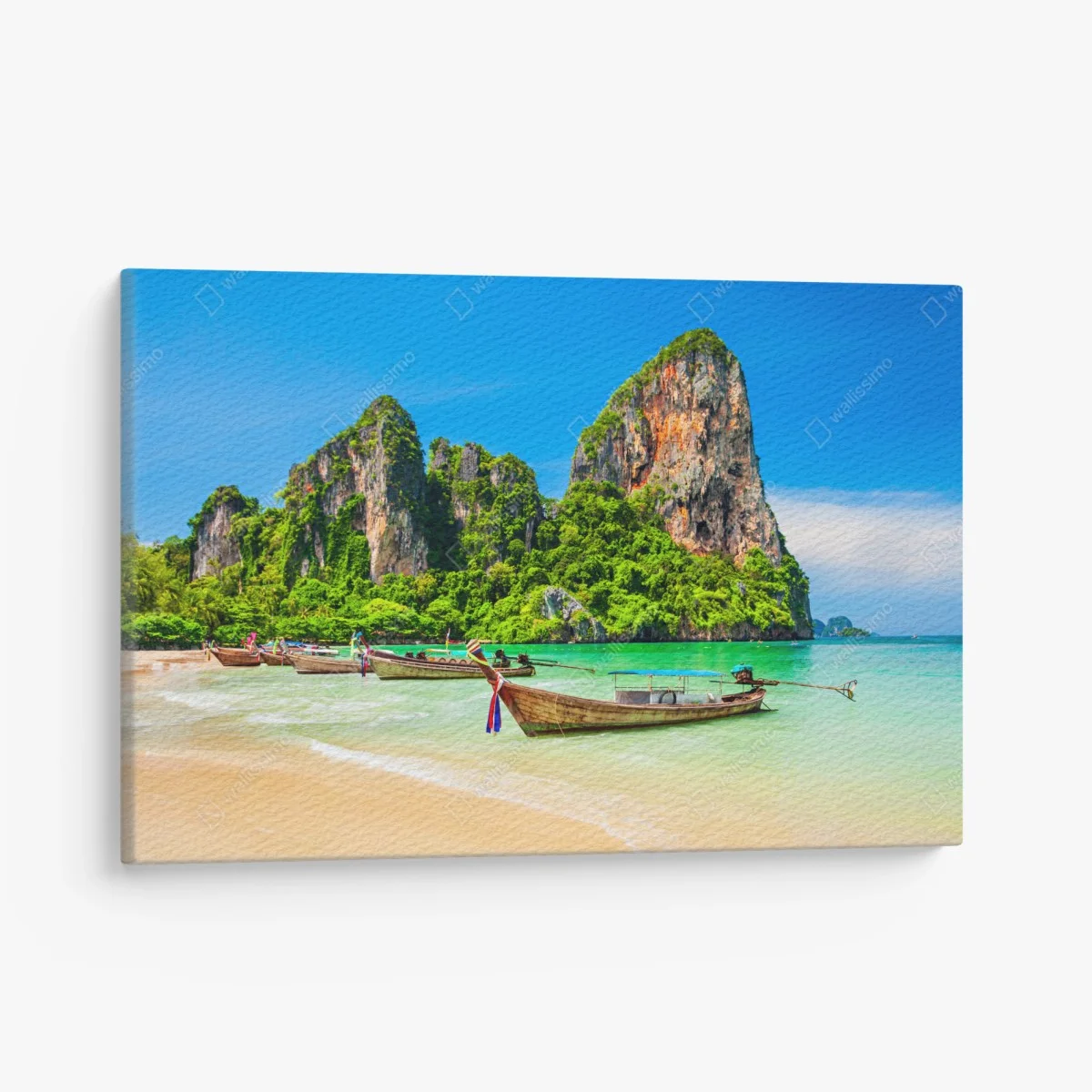Leinwandbild longtail-boote an einem tropischen strand, Thailand – Wallnifity® Leinwandbild longtail-boote an einem tropischen strand, Thailand – Wallnifity®