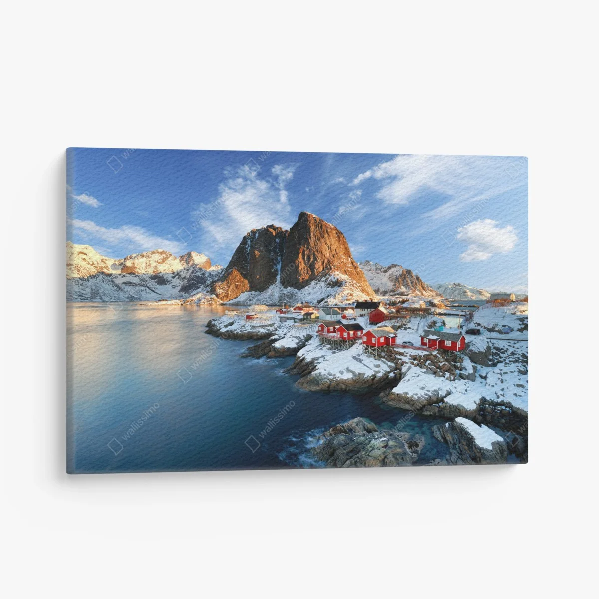 Leinwandbild sonnenbeschienenes Hamnøy am fjord – Wallnifity® Leinwandbild sonnenbeschienenes Hamnøy am fjord – Wallnifity®