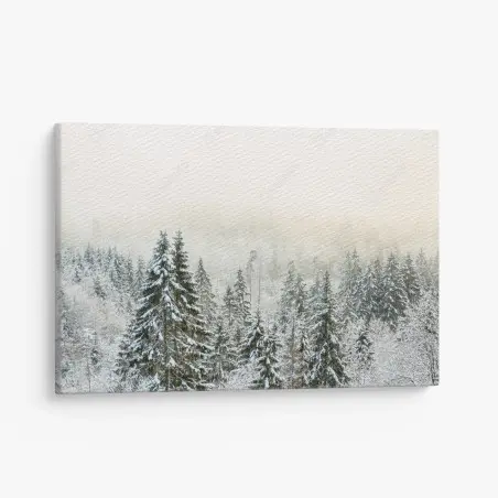Leinwandbild verschneiter wald im sanften nebel – Wallnifity®