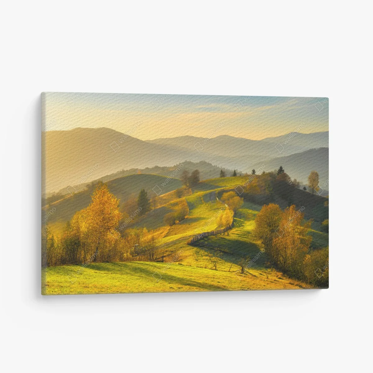 Leinwandbild goldene herbsthügel bei sonnenuntergang – Wallnifity® Leinwandbild goldene herbsthügel bei sonnenuntergang – Wallnifity®