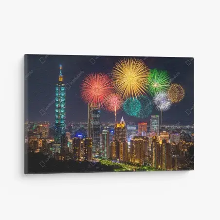 Leinwandbild Taipeh feuerwerk über der stadtsilhouette – Wallnifity®