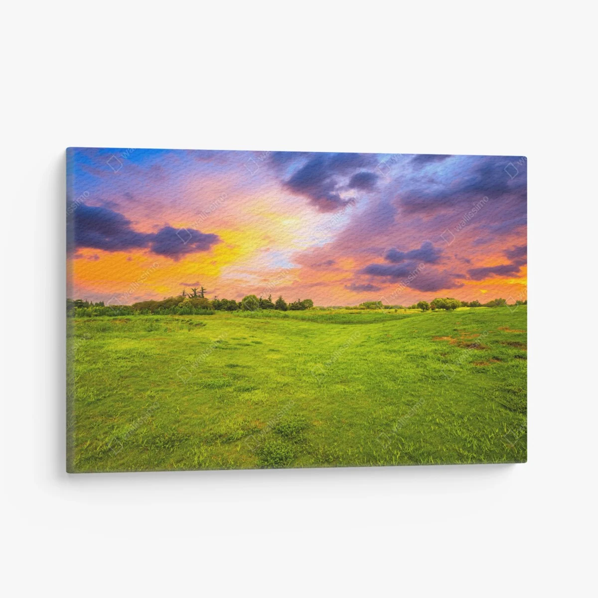 Leinwandbild sonnenuntergang über grüner wiese – Wallnifity® Leinwandbild sonnenuntergang über grüner wiese – Wallnifity®