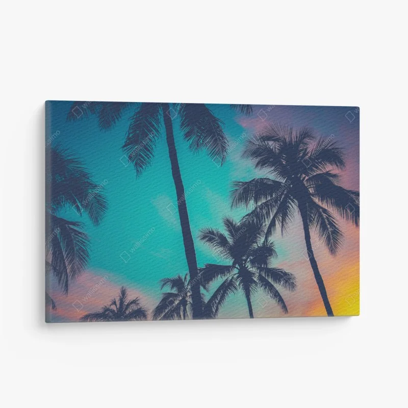 Leinwandbild vintage palmen auf Hawaii bei sonnenuntergang