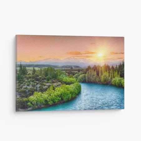 Leinwandbild sonnenuntergang über dem Clutha River und den Südalpen – Wallnifity®