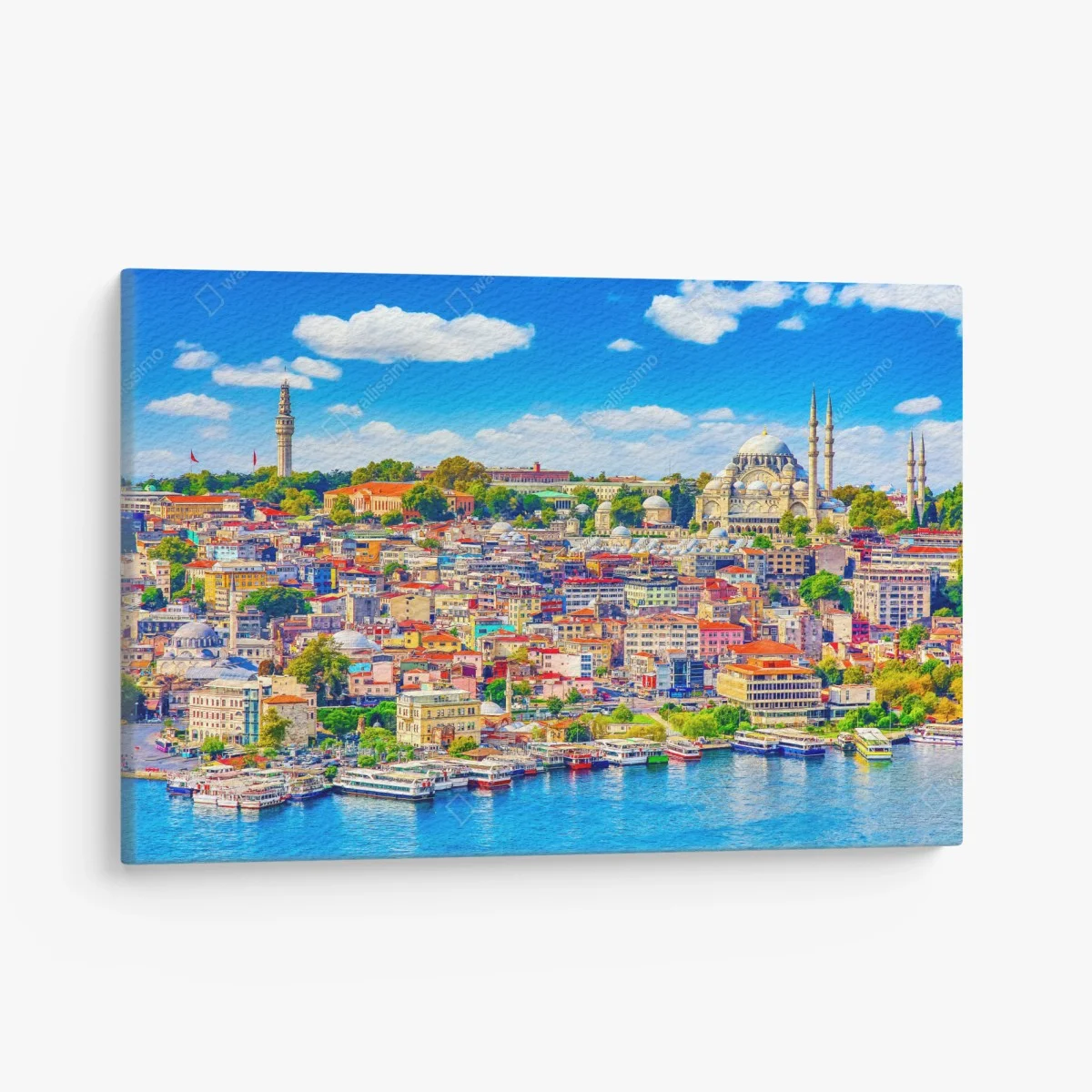 Leinwandbild lebendige Skyline von Istanbul über dem Bosporus – Wallnifity® Leinwandbild lebendige Skyline von Istanbul über dem Bosporus – Wallnifity®