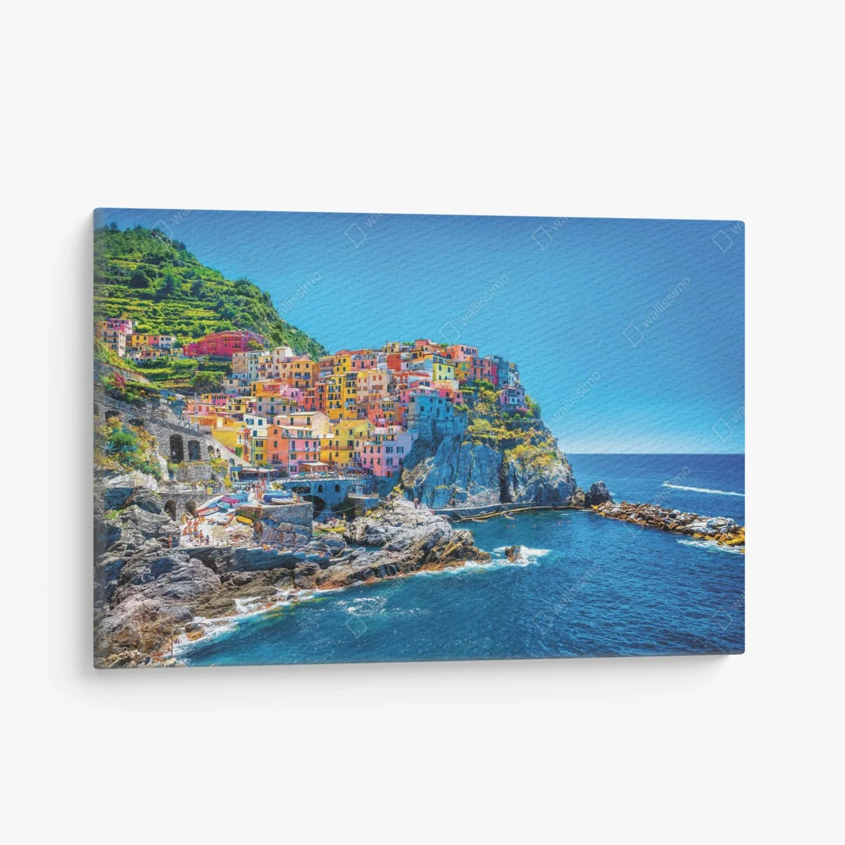 Leinwandbild buntes mediterranes kliffdorf am meer – Wallnifity® Leinwandbild buntes mediterranes kliffdorf am meer – Wallnifity®