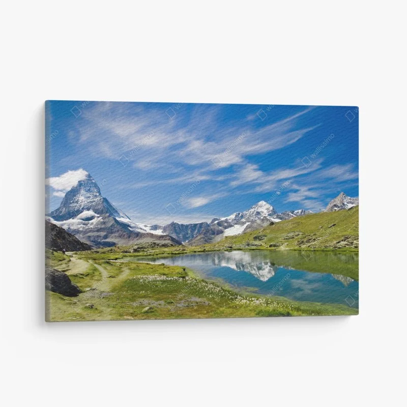 Leinwandbild alpensee mit bergspiegelung