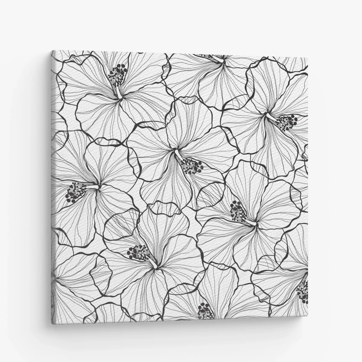 Leinwandbild schwarzweißes hibiskus line art muster – Wallnifity® Leinwandbild schwarzweißes hibiskus line art muster – Wallnifity®