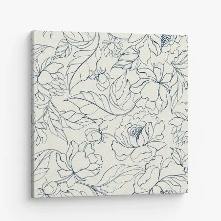 Leinwandbild handgezeichnetes marineblaues blumenmuster auf creme – Wallnifity®