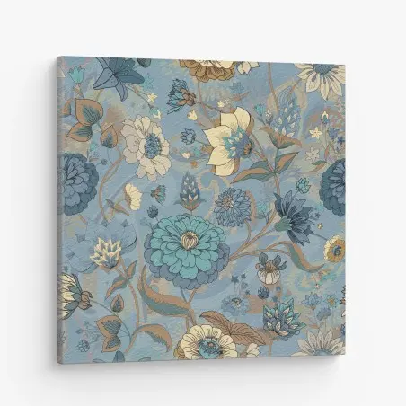 Leinwandbild vintage-blumenmuster in gedämpften blau- und beigetönen – Wallnifity®