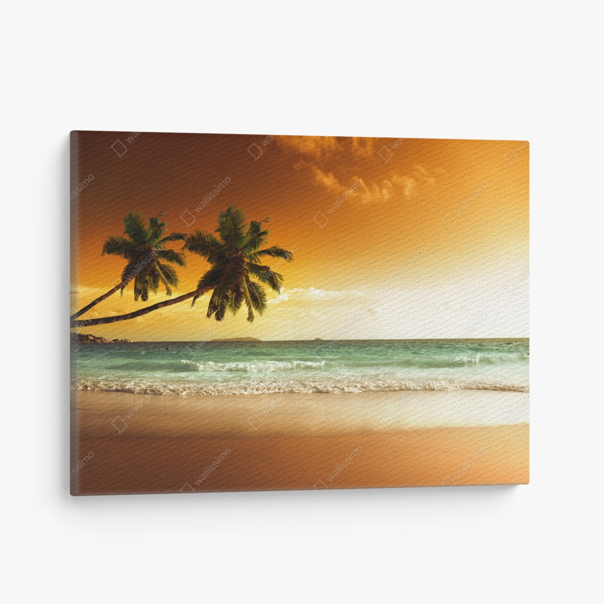 Leinwandbild karibischer sonnenuntergang am strand mit palmen – Wallnifity®