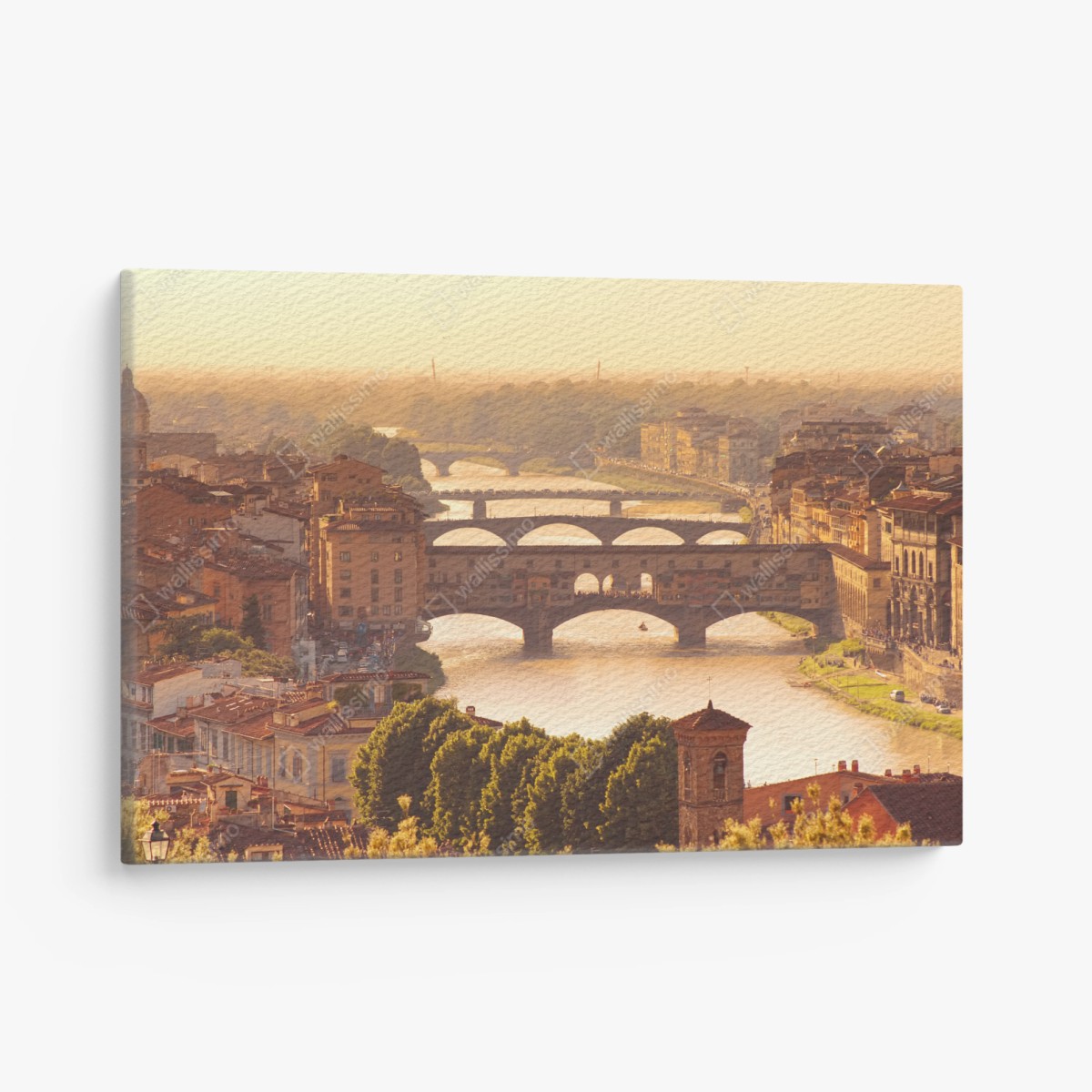 Leinwandbild goldener sonnenuntergang über Ponte Vecchio, Florenz – Wallnifity®