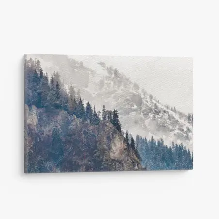 Leinwandbild nebliger berg mit felsklippe und kieferwald – Wallnifity®