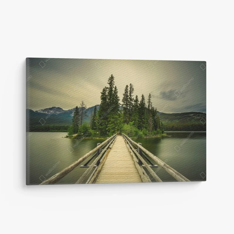 Leinwandbild abendlicher weg zur Pyramid Island, Jasper National Park – Wallnifity®