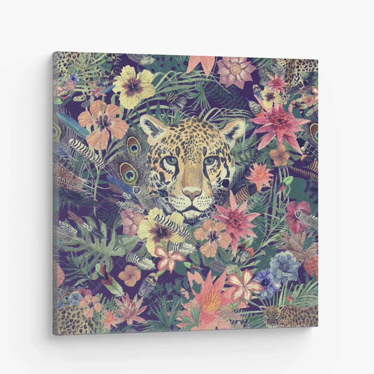 Leinwandbild vintage aquarell leopard im tropischen dschungel – Wallnifity® Leinwandbild vintage aquarell leopard im tropischen dschungel – Wallnifity®