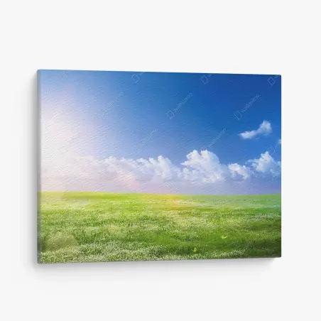 Leinwandbild sonnige frühlingswiese unter blauem himmel – Wallnifity®