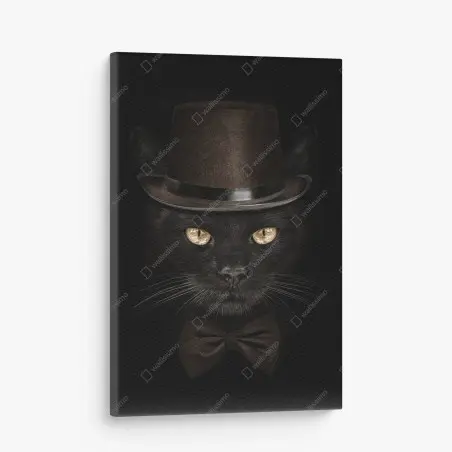 Leinwandbild elegante schwarze katze mit zylinder und fliege – Wallnifity®