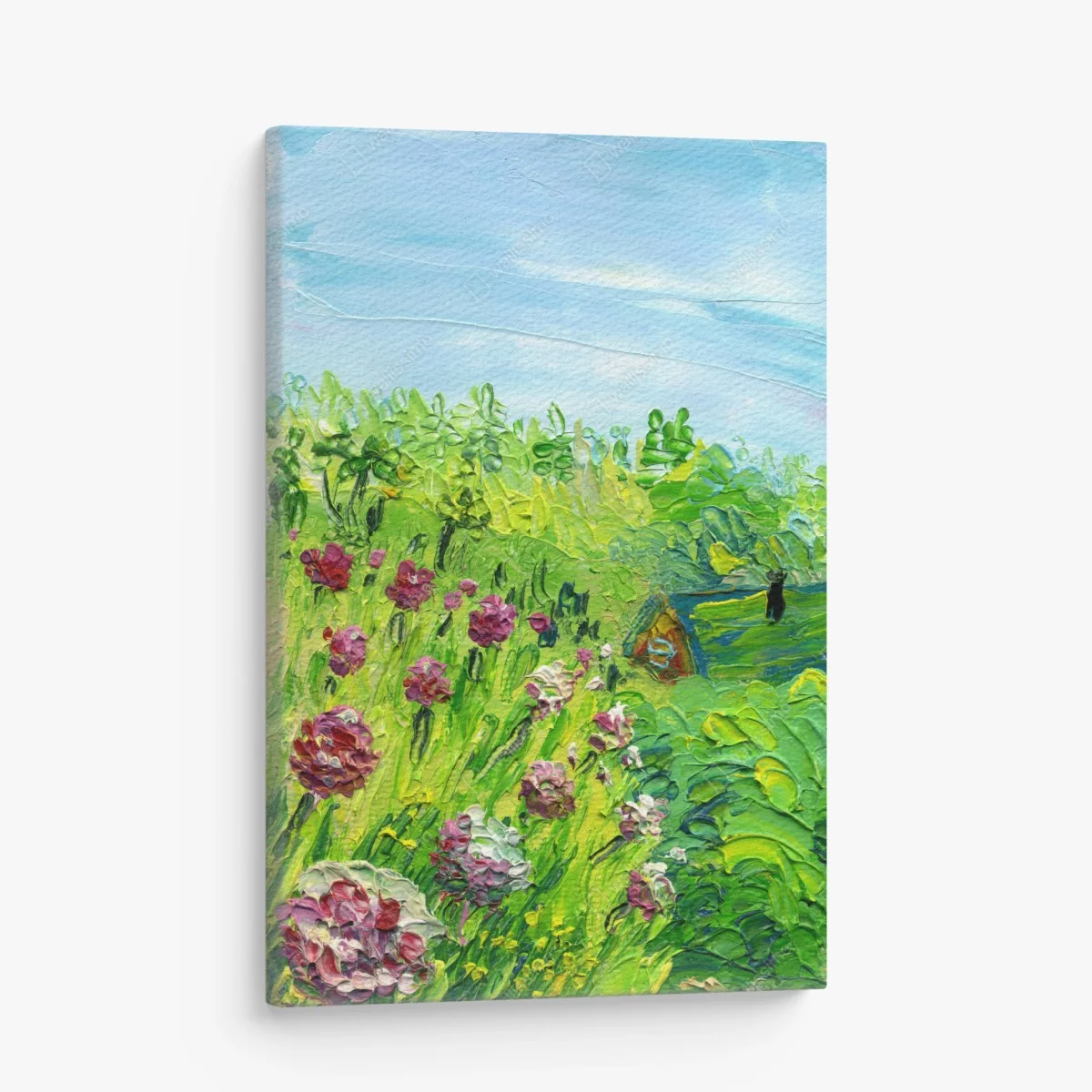 Leinwandbild pfingstrosenwiese im frühling — impasto blumenbild – Wallnifity® Leinwandbild pfingstrosenwiese im frühling — impasto blumenbild – Wallnifity®