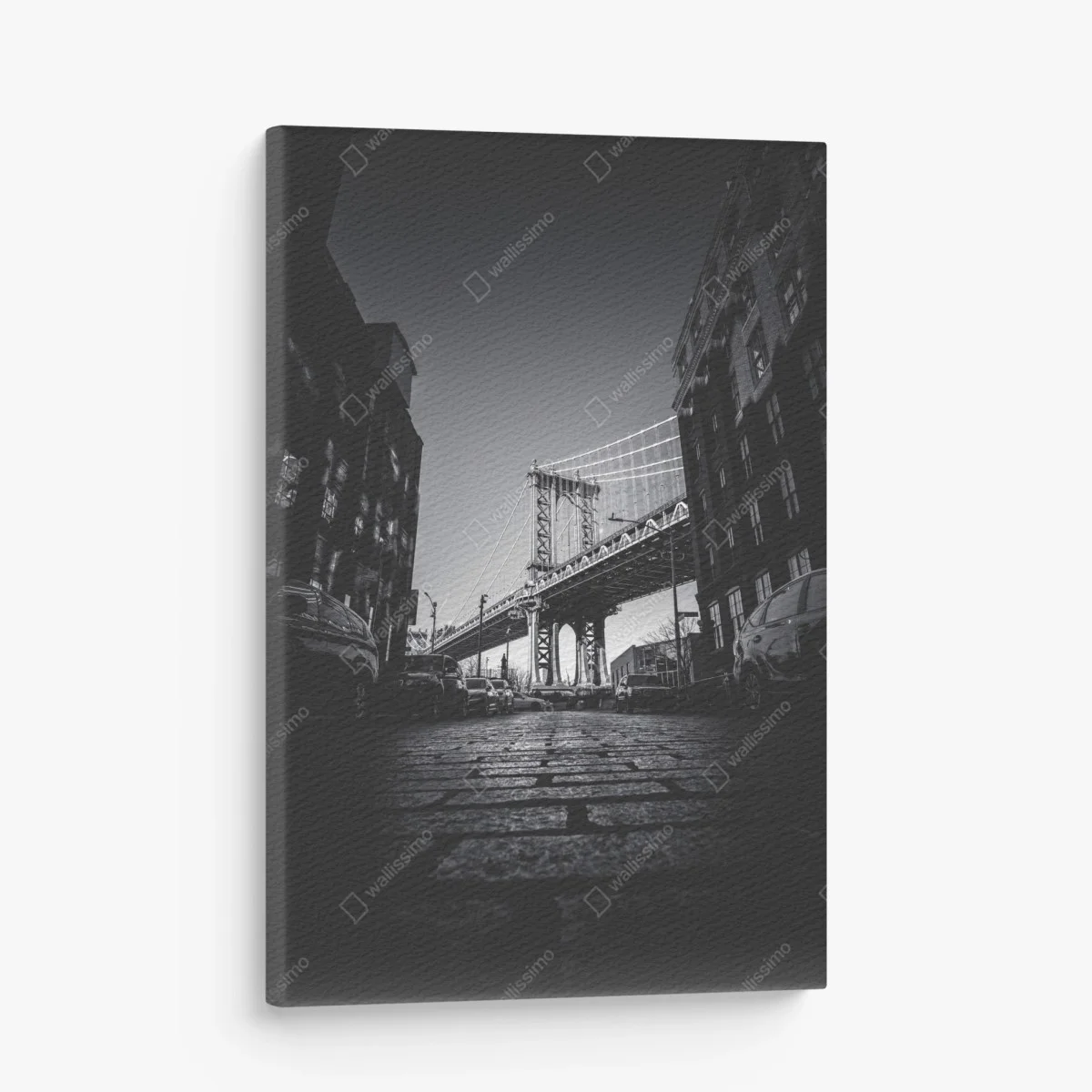 Leinwandbild Manhattan brücke perspektive über kopfsteinpflaster – Wallnifity® Leinwandbild Manhattan brücke perspektive über kopfsteinpflaster – Wallnifity®