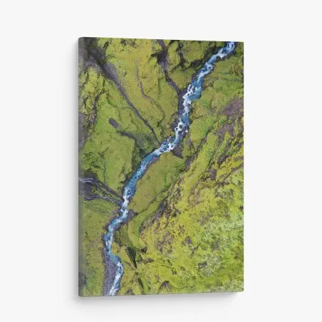 Leinwandbild luftaufnahme: fluss in moosbedeckter schlucht – Wallnifity®