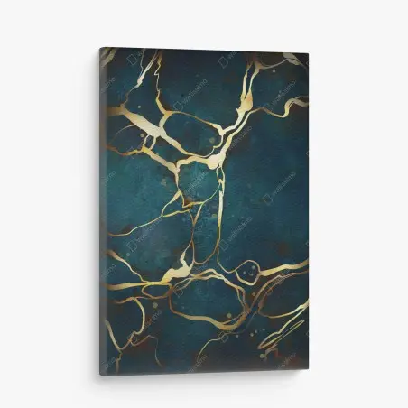 Leinwandbild türkis und gold abstrakt mit goldenen adern – Wallnifity®