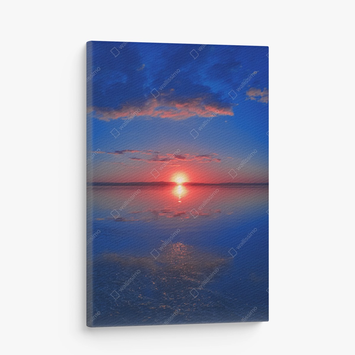 Leinwandbild sonnenuntergang über ruhigem meer mit lebendiger spiegelung – Wallnifity®