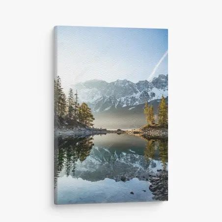 Leinwandbild bergsee spiegelung bei sonnenaufgang – Wallnifity®